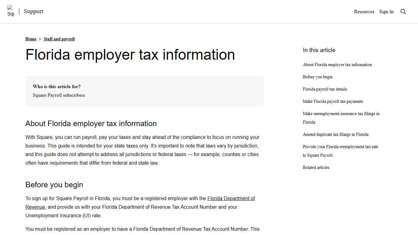 Florida employer tax information Square Support Center - US